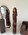 Daniyah Brown Floral Cape Mesh Tie Back Summer Dress