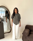 Daniyah Khaki Batwing Sleeveless Gold Button Summer Top