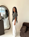 Daniyah Khaki Batwing Sleeveless Gold Button Summer Top