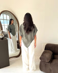 Daniyah Khaki Batwing Sleeveless Gold Button Summer Top