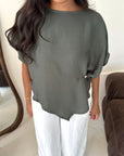 Daniyah Khaki Batwing Sleeveless Gold Button Summer Top
