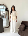 Daniyah Cream Batwing Sleeveless Gold Button Summer Top