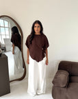 Daniyah Brown Batwing Sleeveless Gold Button Summer Top