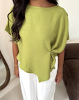 Daniyah Lime Green Batwing Sleeveless Gold Button Summer Top