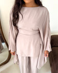 Daniyah Mocha Cape Tie Back Top Trouser Co Ord Set