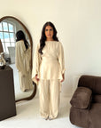 Daniyah Beige Cape Tie Back Top Trouser Co Ord Set