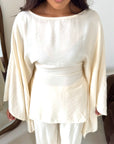 Daniyah Cream Cape Tie Back Top Trouser Co Ord Set