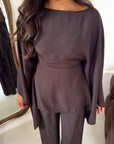 Daniyah Brown Cape Tie Back Top Trouser Co Ord Set