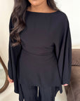Daniyah Black Cape Tie Back Top Trouser Co Ord Set