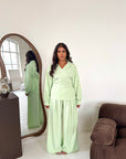 Daniyah Mint Plain Collar Neck Tie Back Trouser Co Ord Set
