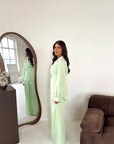 Daniyah Mint Plain Collar Neck Tie Back Trouser Co Ord Set