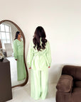 Daniyah Mint Plain Collar Neck Tie Back Trouser Co Ord Set