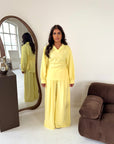 Daniyah Yellow Plain Collar Neck Tie Back Trouser Co Ord Set