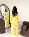 Daniyah Yellow Plain Collar Neck Tie Back Trouser Co Ord Set