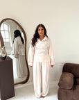 Daniyah Beige Plain Collar Neck Tie Back Trouser Co Ord Set