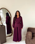 Daniyah Wine Plain Collar Neck Tie Back Trouser Co Ord Set