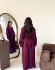 Daniyah Wine Plain Collar Neck Tie Back Trouser Co Ord Set