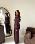 Daniyah Brown Plain Collar Neck Tie Back Trouser Co Ord Set