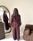 Daniyah Brown Plain Collar Neck Tie Back Trouser Co Ord Set