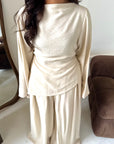Daniyah Beige Asymmetrical Tie Back Top Trouser Co Ord Set