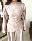 Daniyah Mocha Asymmetrical Tie Back Top Trouser Co Ord Set