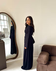Daniyah Black Asymmetrical Tie Back Top Trouser Co Ord Set