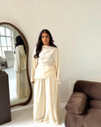 Daniyah Cream Asymmetrical Tie Back Top Trouser Co Ord Set