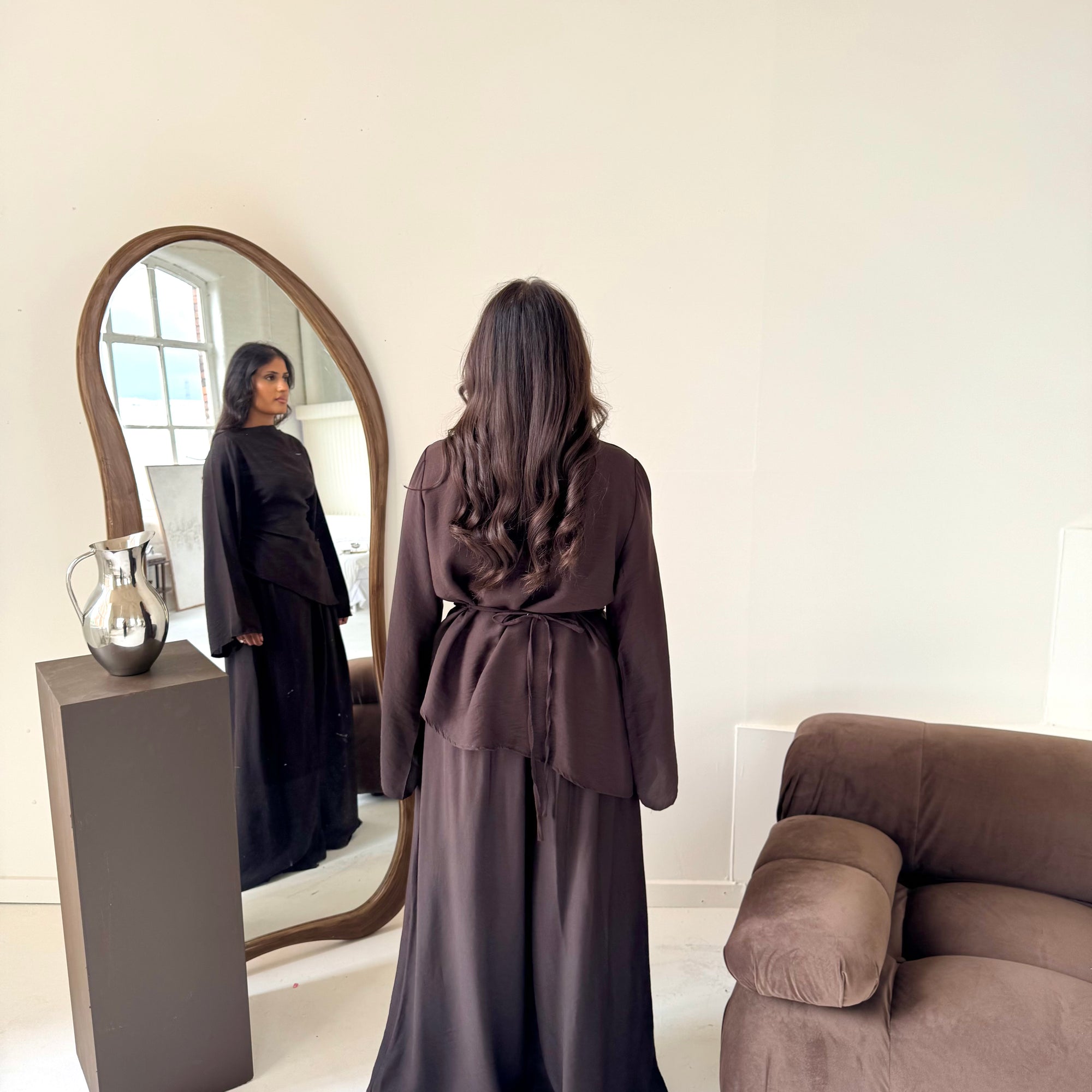 Daniyah Brown Asymmetrical Tie Back Top Trouser Co Ord Set