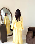 Daniyah Yellow Asymmetrical Tie Back Top Trouser Co Ord Set
