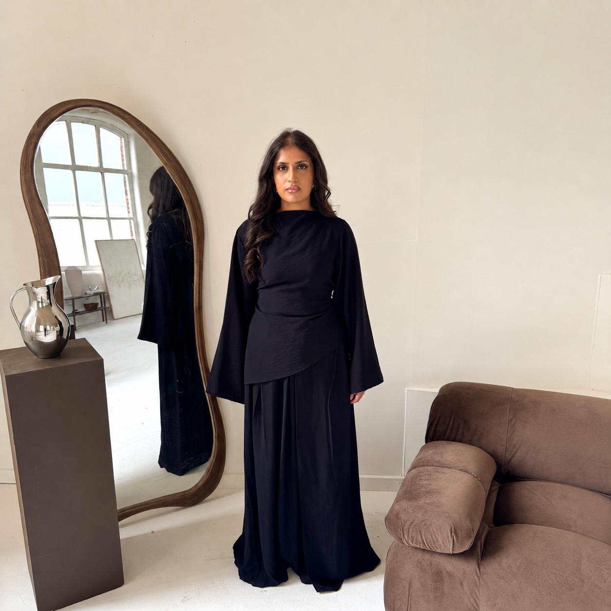 Daniyah Black Asymmetrical Tie Back Top Trouser Co Ord Set