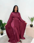 Zayna Wine Shimmer Tie Kaftan Dress