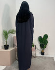 Bella Charcoal V Neck Diamante Trim Modest Wear Abaya Dress