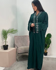 Bella Emerald Green V Neck Diamante Trim Modest Wear Abaya Dress