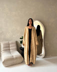 Nadia Beige Floral Print Modest Abaya Jacket