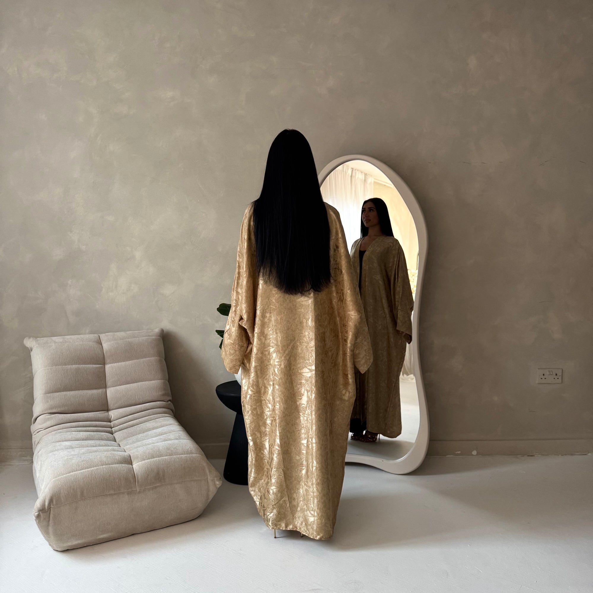Nadia Beige Floral Print Modest Abaya Jacket