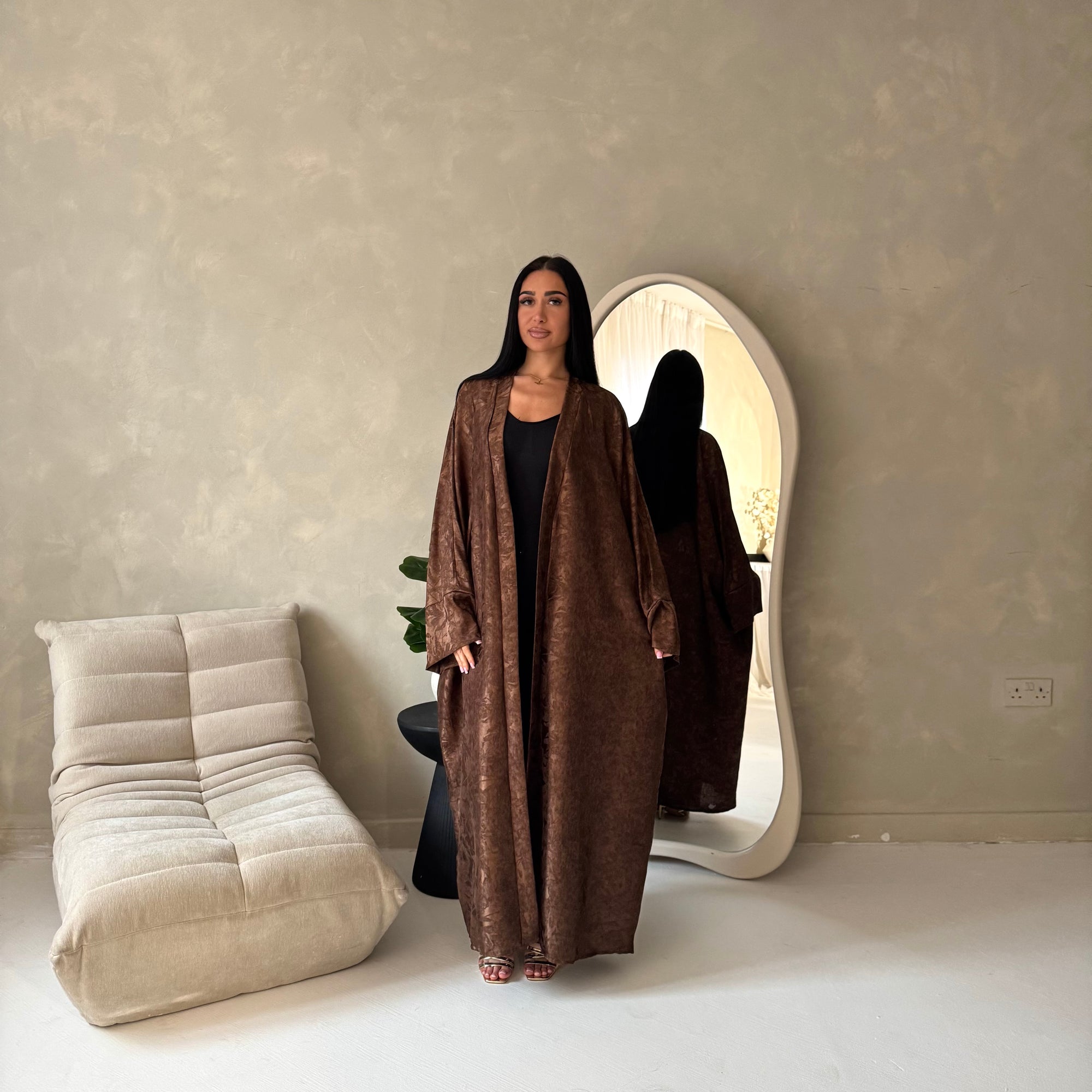 Nadia Brown Floral Print Modest Abaya Jacket