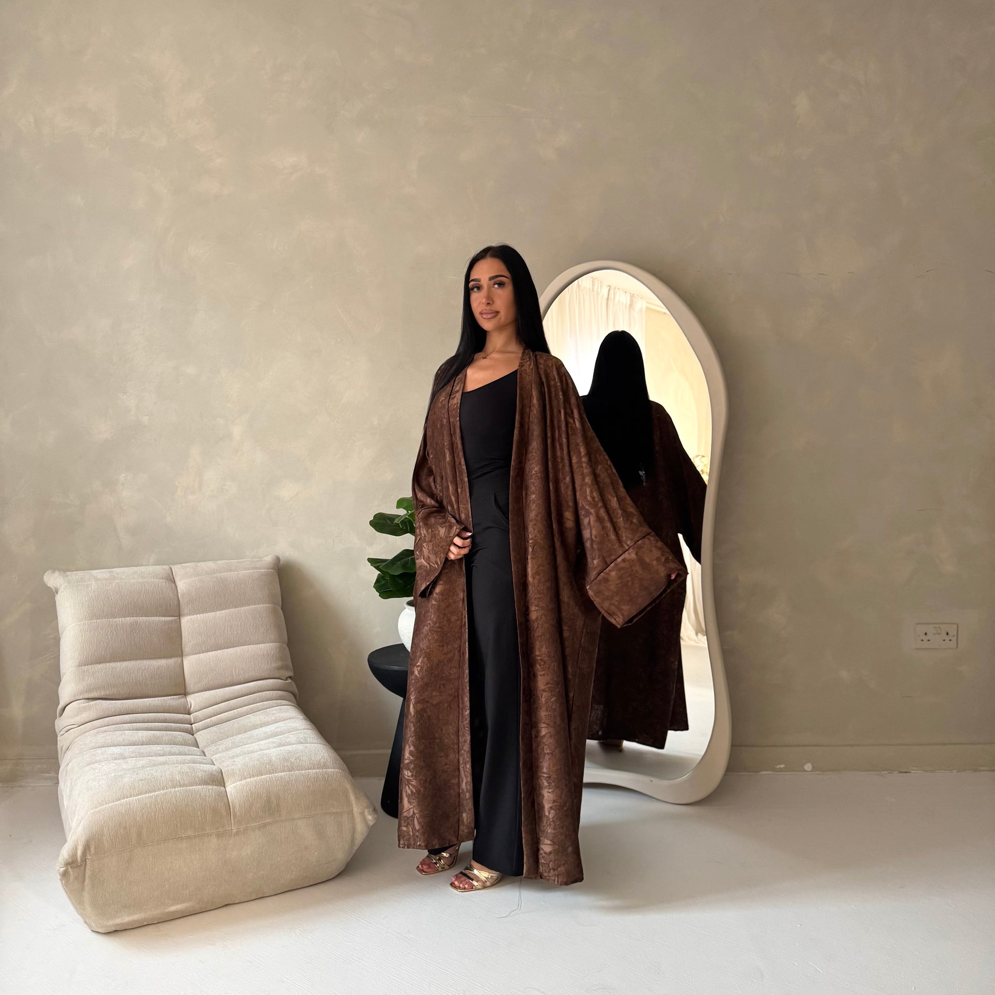 Nadia Brown Floral Print Modest Abaya Jacket
