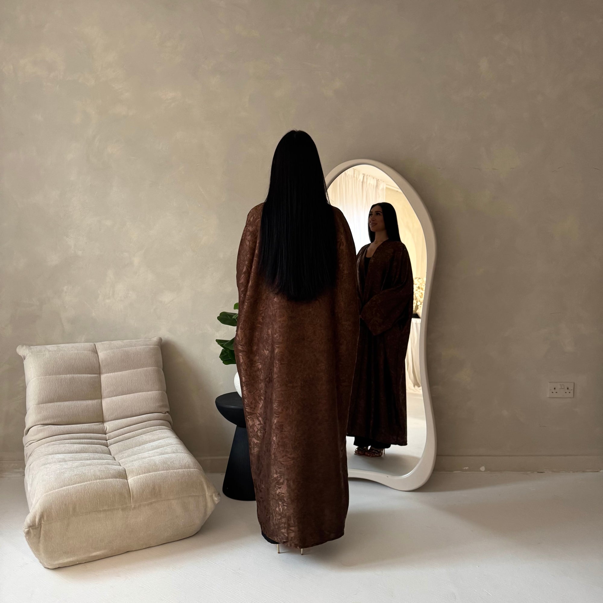 Nadia Brown Floral Print Modest Abaya Jacket