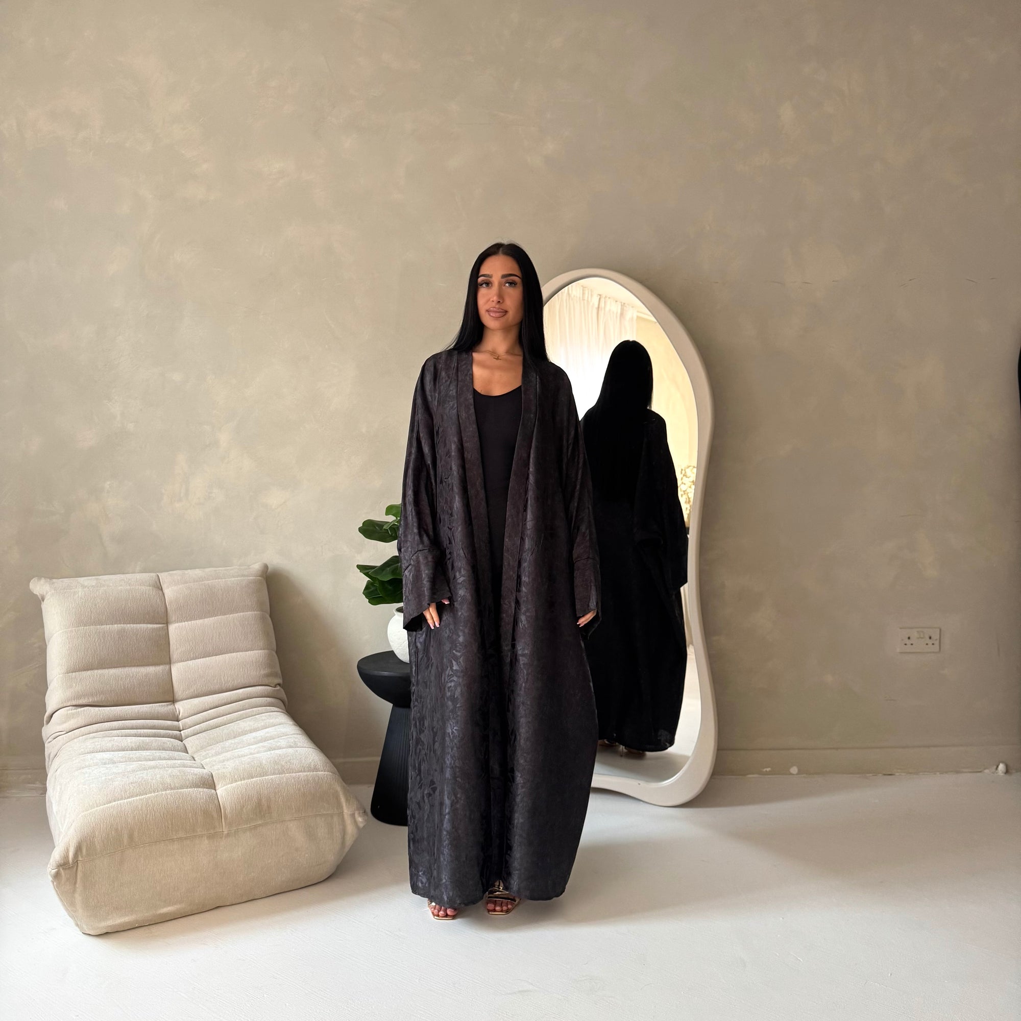 Nadia Black Floral Print Modest Abaya Jacket