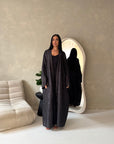 Nadia Black Floral Print Modest Abaya Jacket