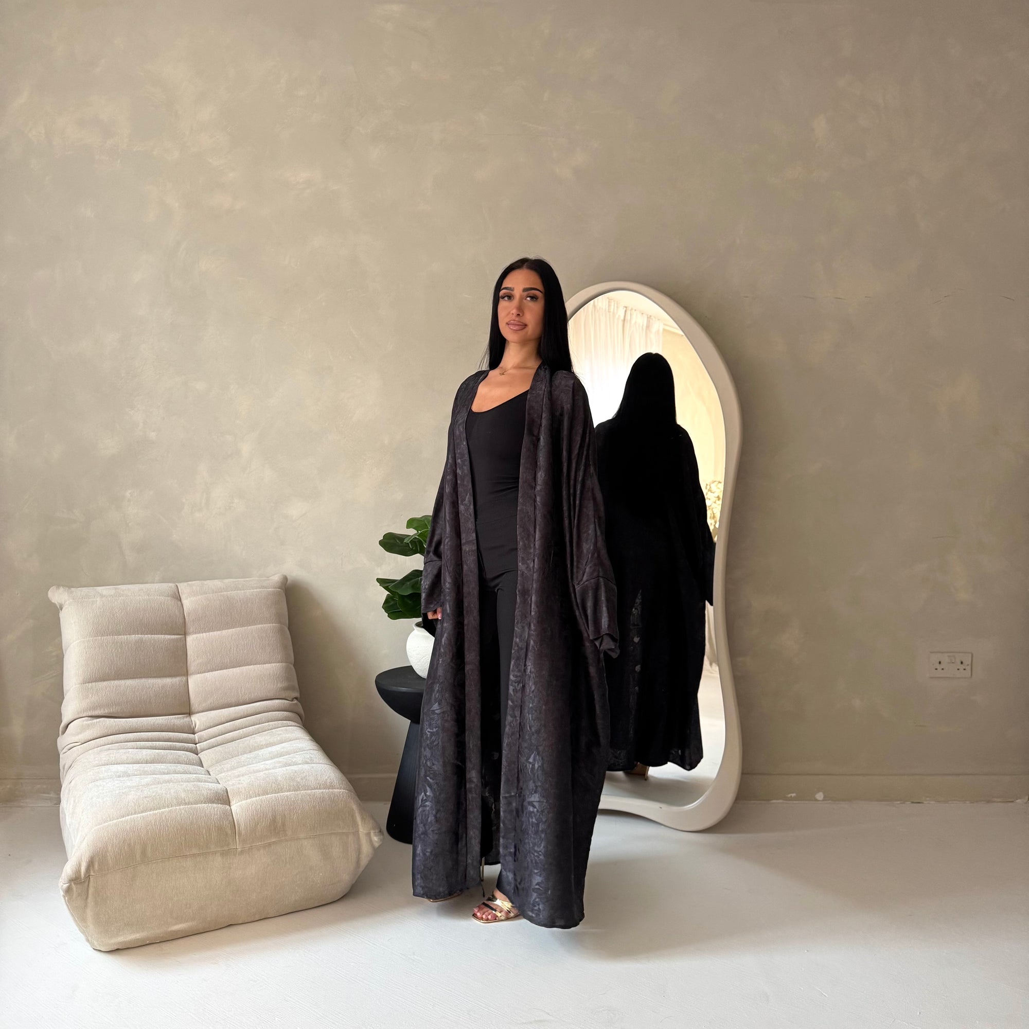 Nadia Black Floral Print Modest Abaya Jacket