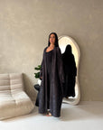 Nadia Black Floral Print Modest Abaya Jacket