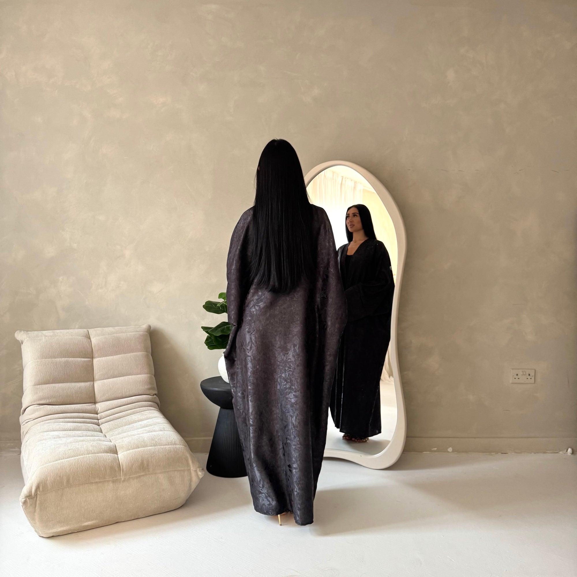 Nadia Black Floral Print Modest Abaya Jacket