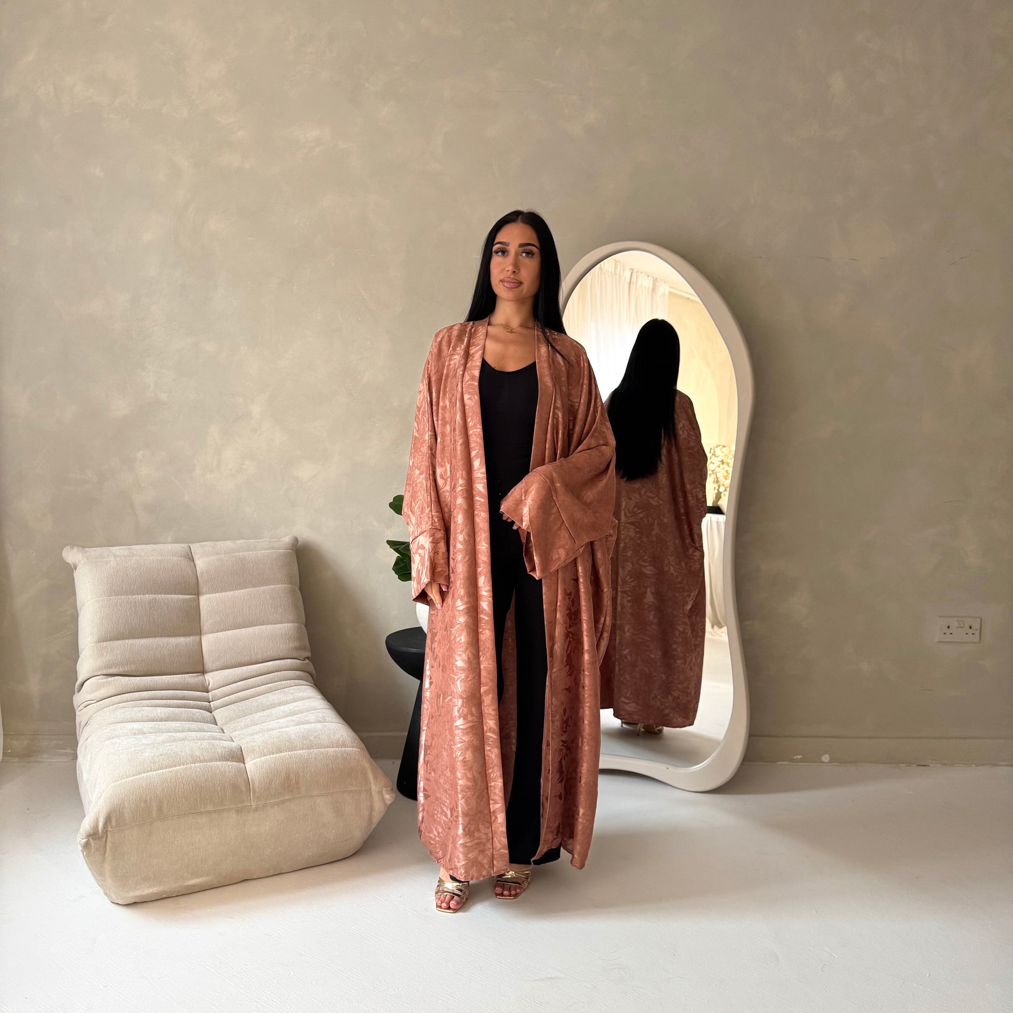 Nadia Pink Floral Print Modest Abaya Jacket