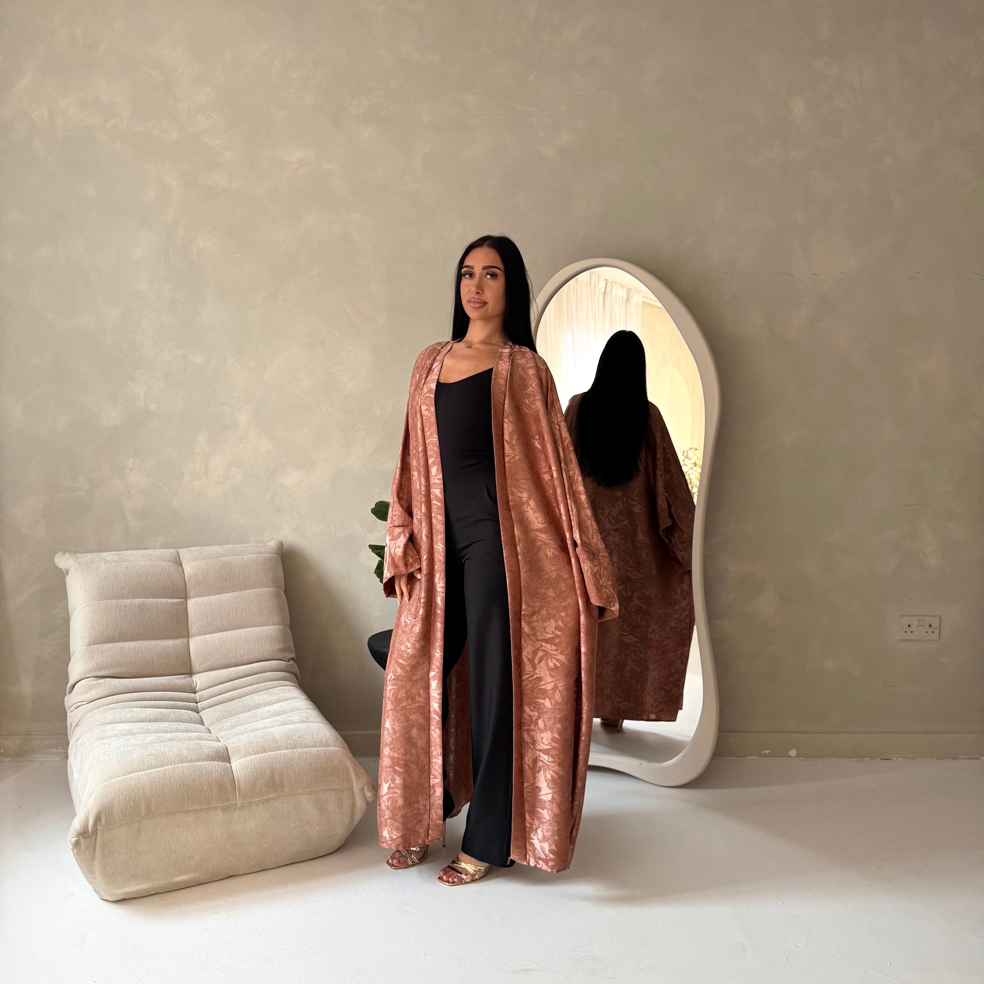 Nadia Pink Floral Print Modest Abaya Jacket