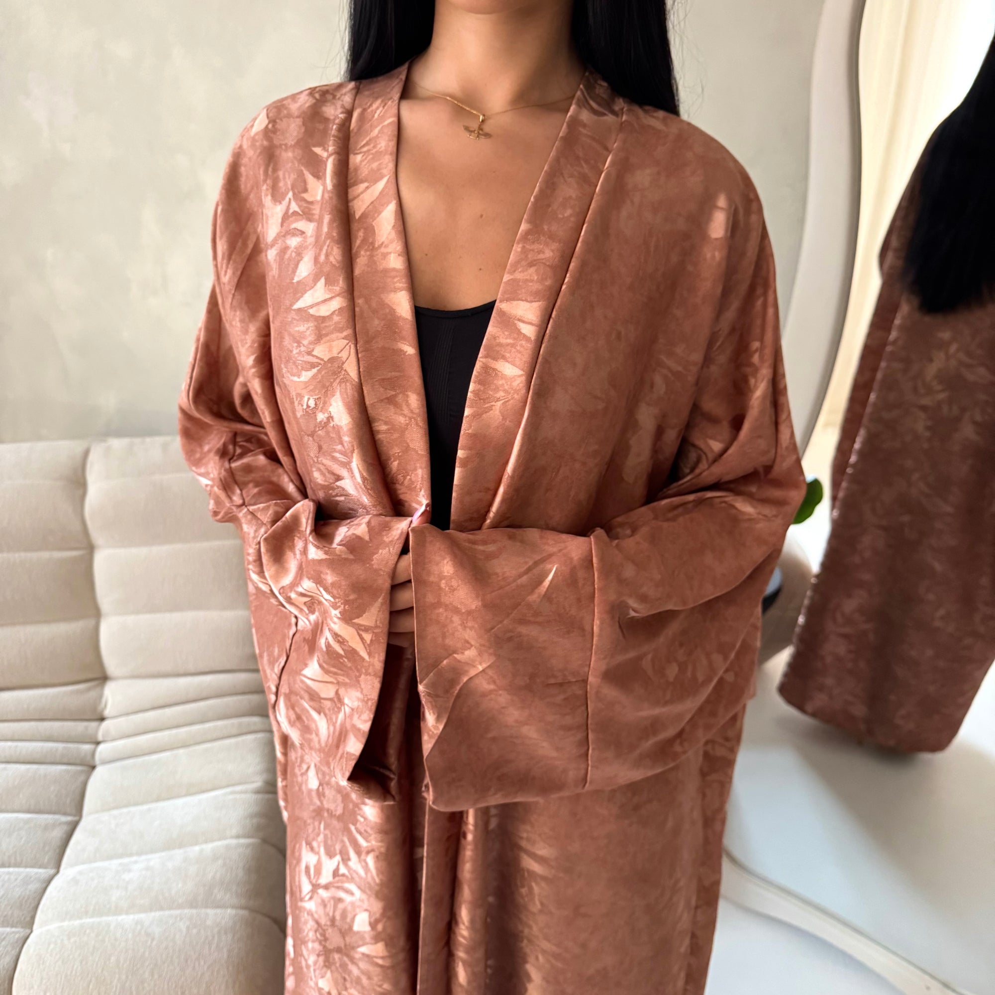 Nadia Pink Floral Print Modest Abaya Jacket