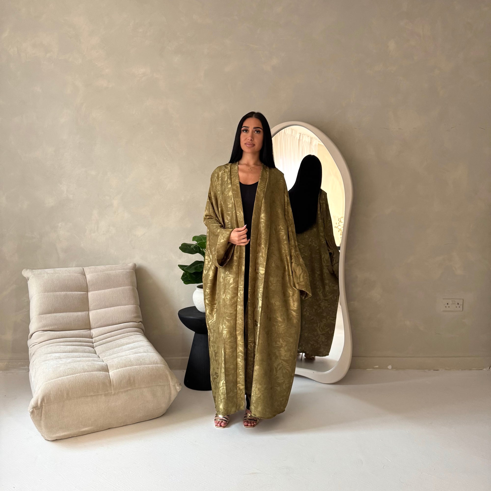 Nadia Khaki Floral Print Modest Abaya Jacket