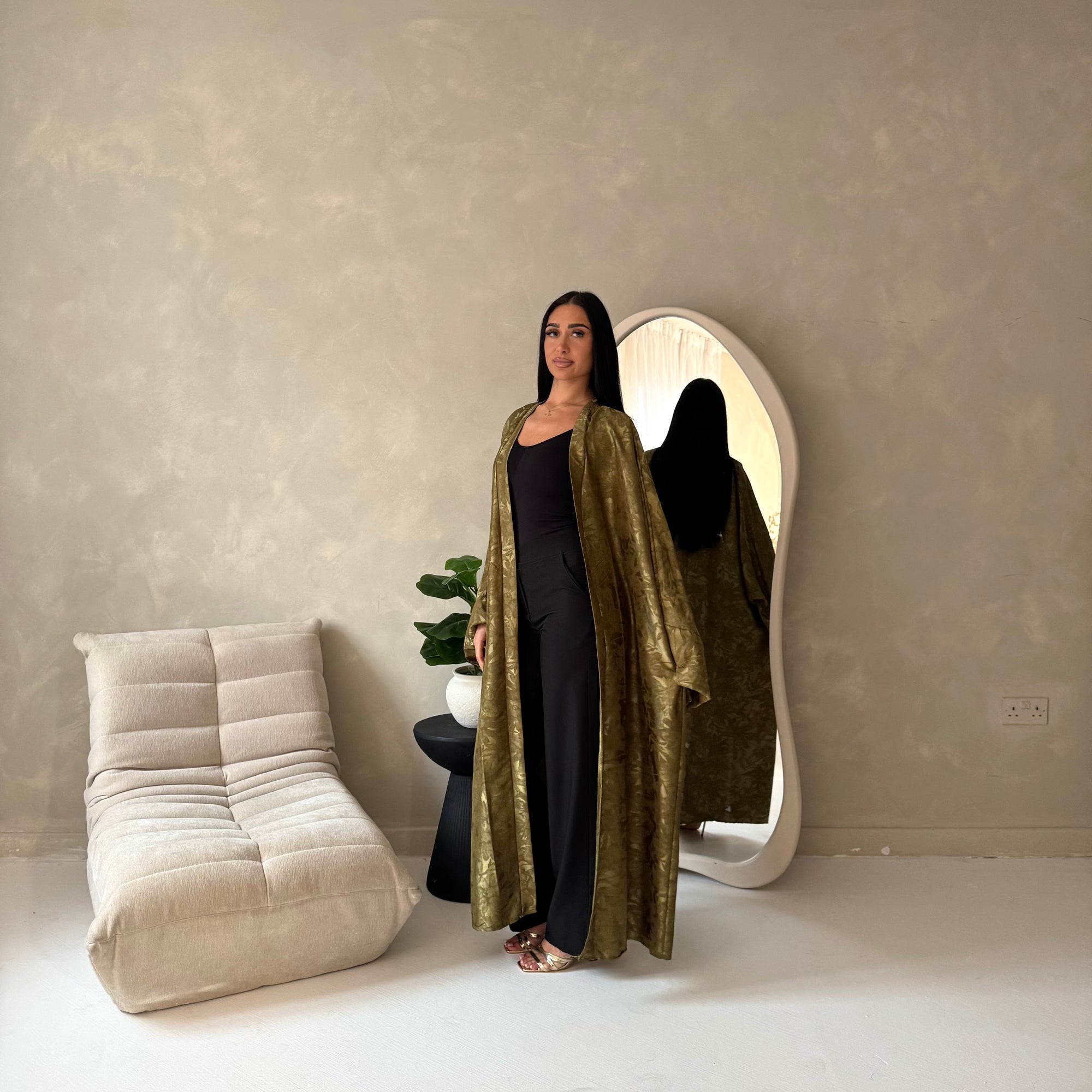 Nadia Khaki Floral Print Modest Abaya Jacket