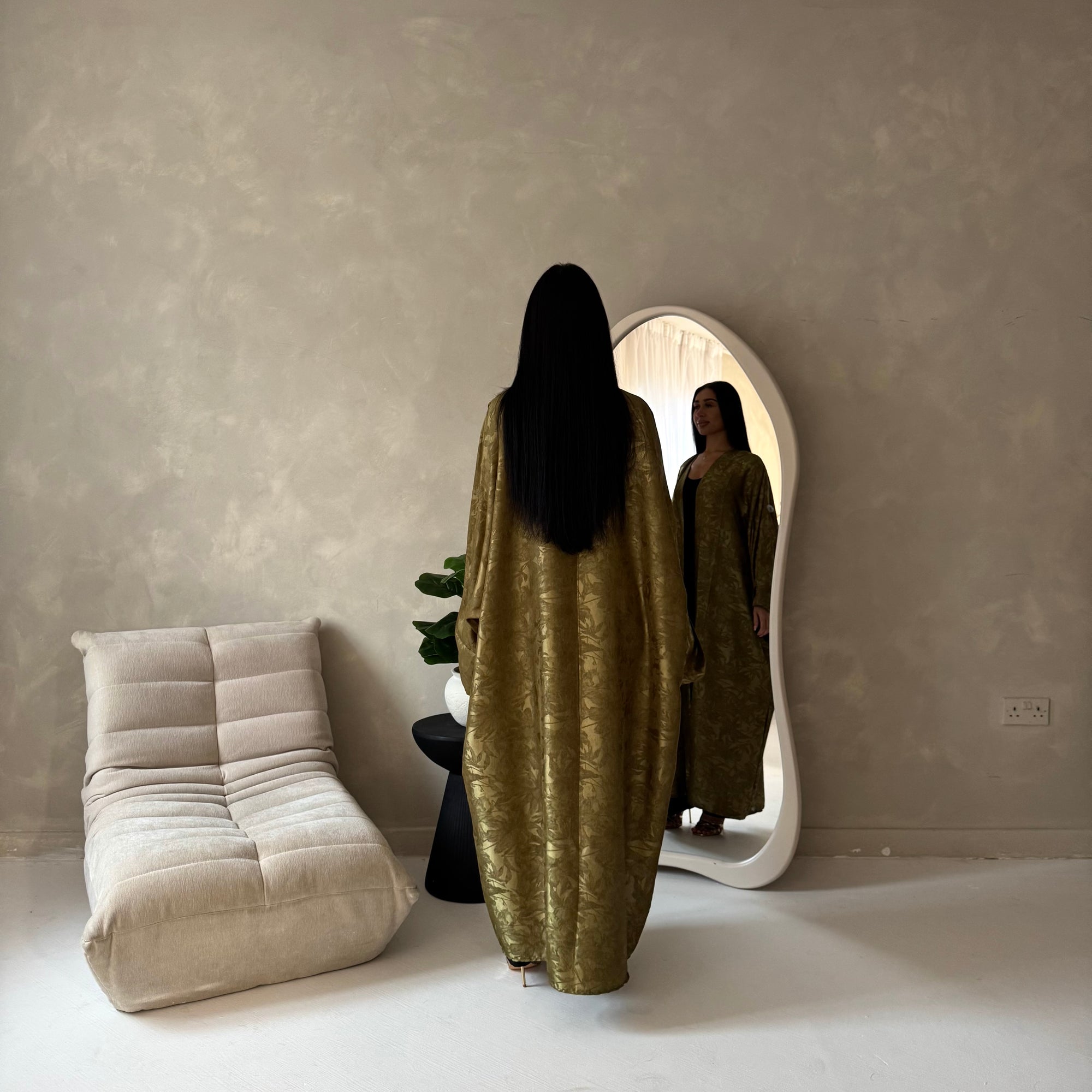 Nadia Khaki Floral Print Modest Abaya Jacket