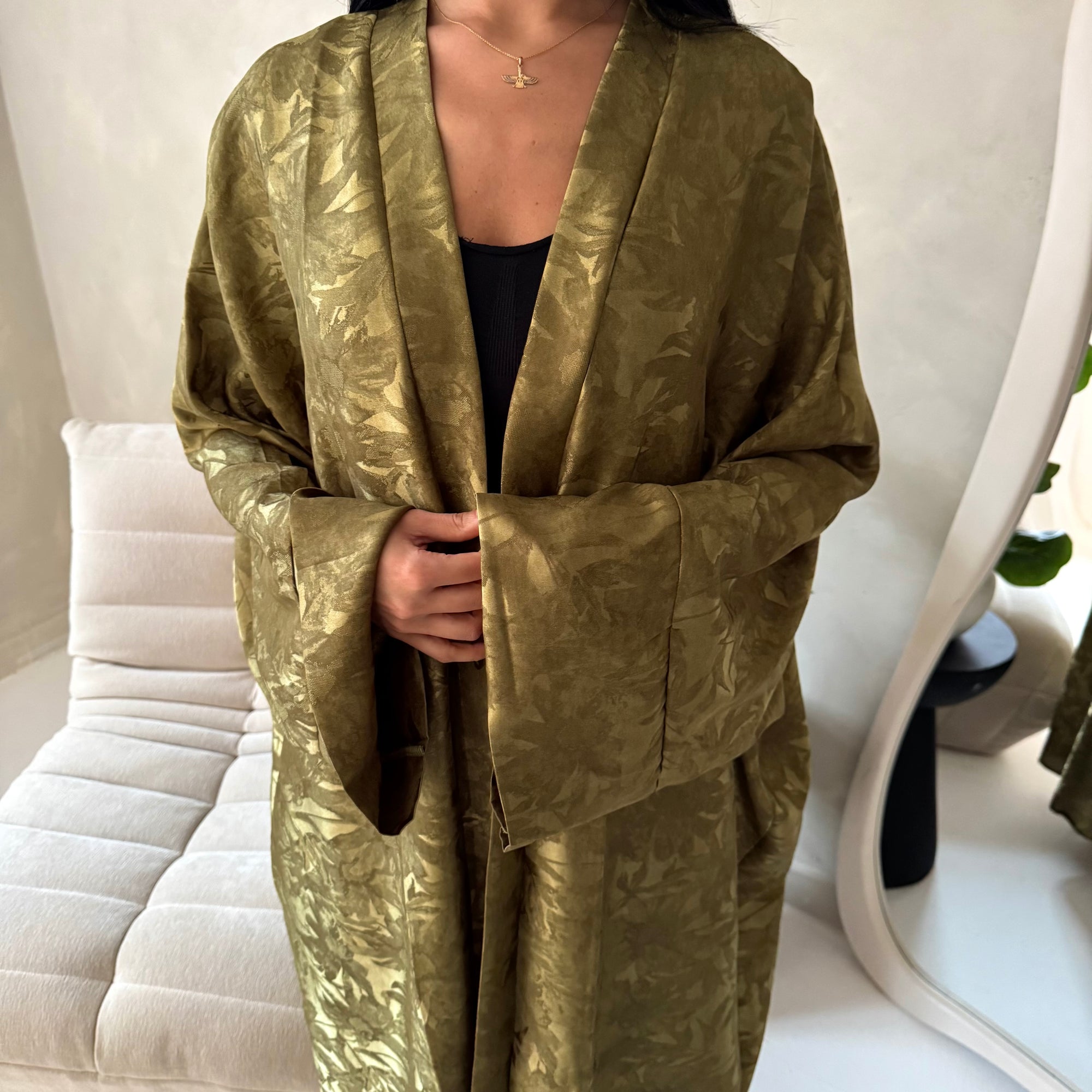 Nadia Khaki Floral Print Modest Abaya Jacket